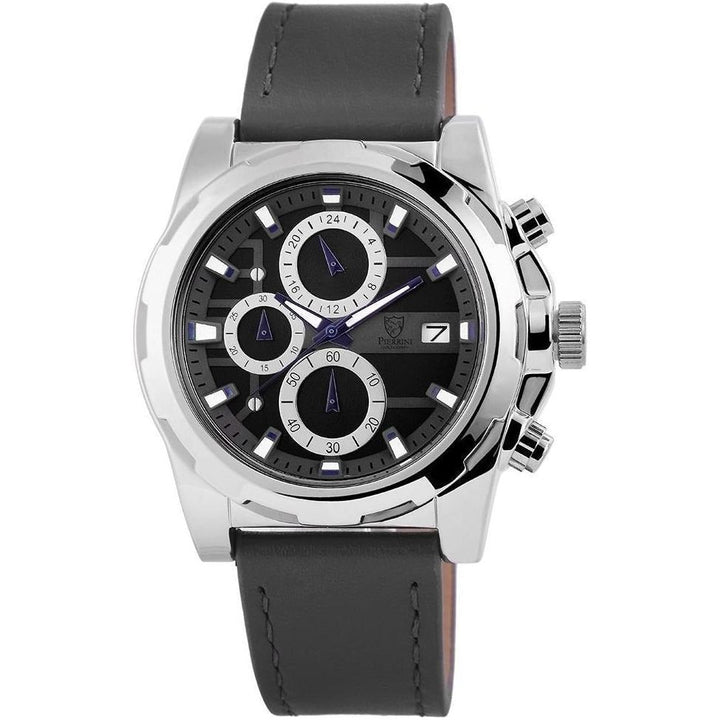 Pierrini Herren - Armbanduhr Lederband Chronograph Quarz Grau - Luxurelle-Shop