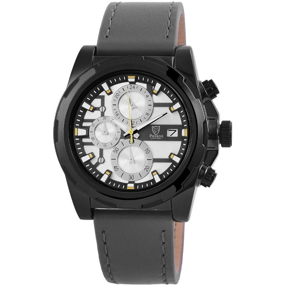 Pierrini Herren - Armbanduhr Lederband Chronograph Quarz Grau - Luxurelle-Shop
