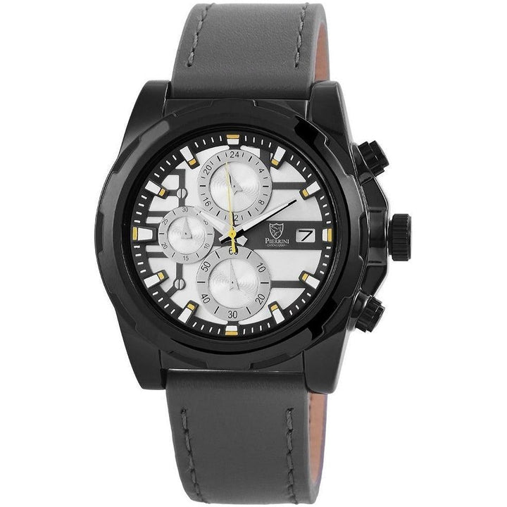 Pierrini Herren - Armbanduhr Lederband Chronograph Quarz Grau - Luxurelle-Shop