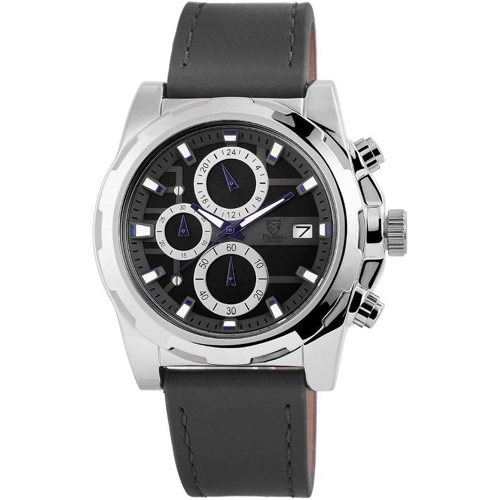 Pierrini Herren - Armbanduhr Lederband Chronograph Quarz Grau - Luxurelle-Shop