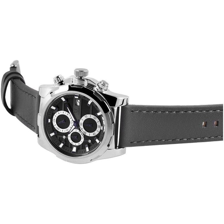 Pierrini Herren - Armbanduhr Lederband Chronograph Quarz Grau - Luxurelle-Shop