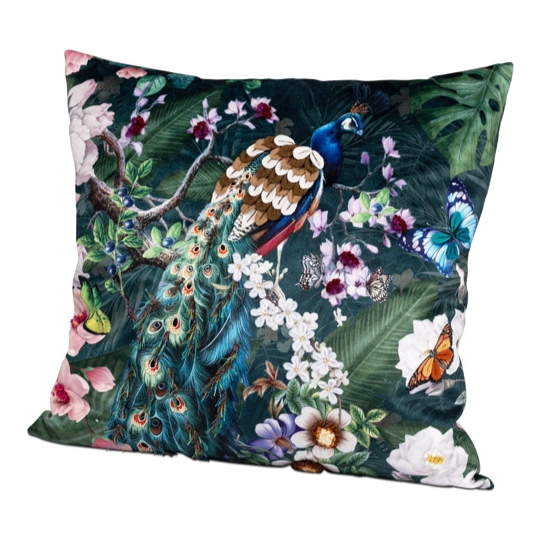 Samt-Kissen mit Pfau-Motiv