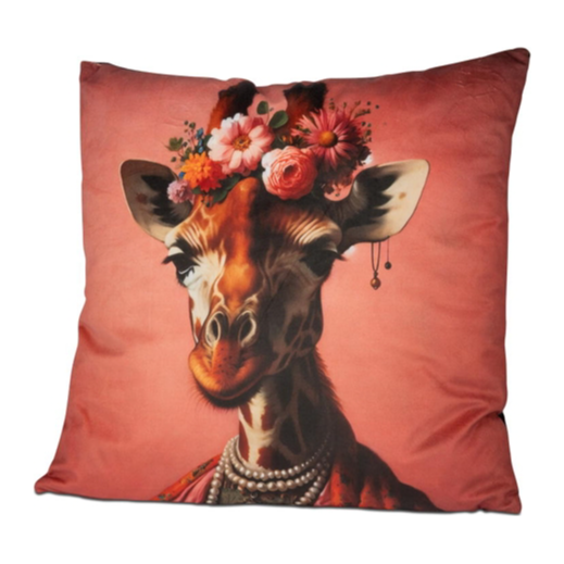 Samt-Kissen mit Giraffen-Motiv