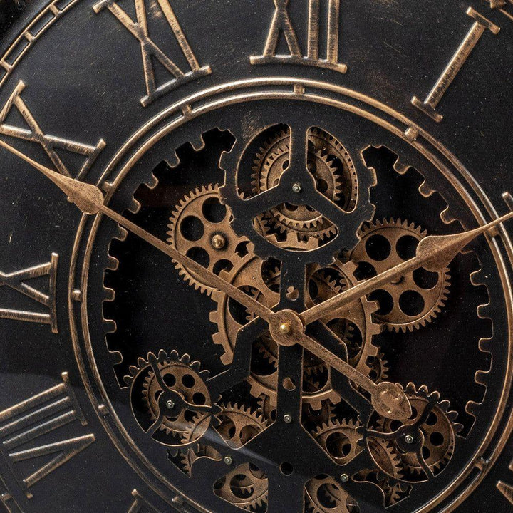 Wanduhr schwarz-antik-gold 60 cm Zahnrad Bewegung aus Metall