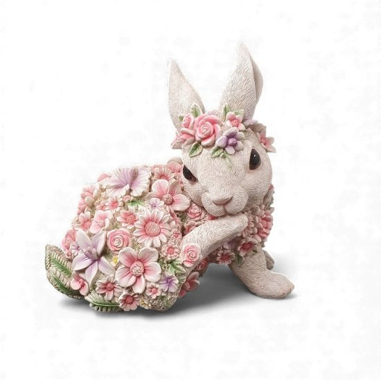 Blumenhase liegend aus Kunstharz, 26 cm hoch, romantische Frühlingsdekoration
