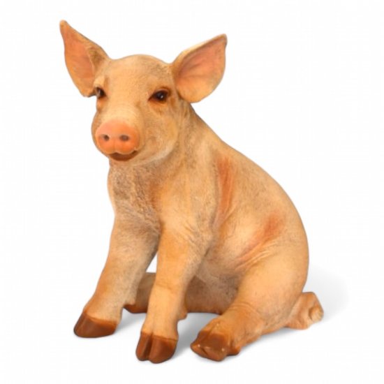 Schwein Figur sitzend aus Kunstharz – naturgetreue Tierfigur für Garten und Wohnraum, 46 cm