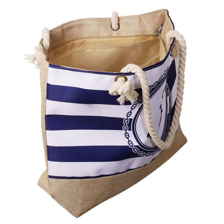Strandtasche Anker Navy – maritime Schultertasche in Blau Weiß mit Streifen und Ankermotiv