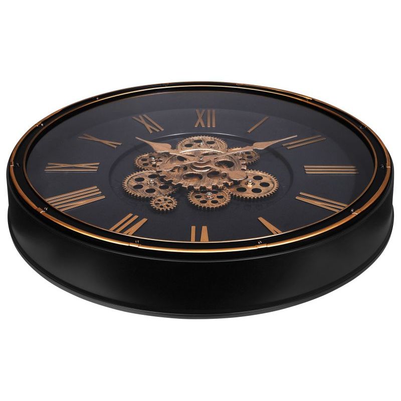 Skelett Wanduhr Industrial Vintage XL – große Design Wanduhr mit Zahnrad Optik in Schwarz und Roségold