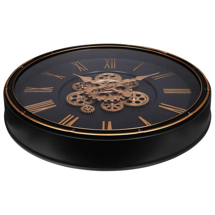 Skelett Wanduhr Industrial Vintage XL – große Design Wanduhr mit Zahnrad Optik in Schwarz und Roségold