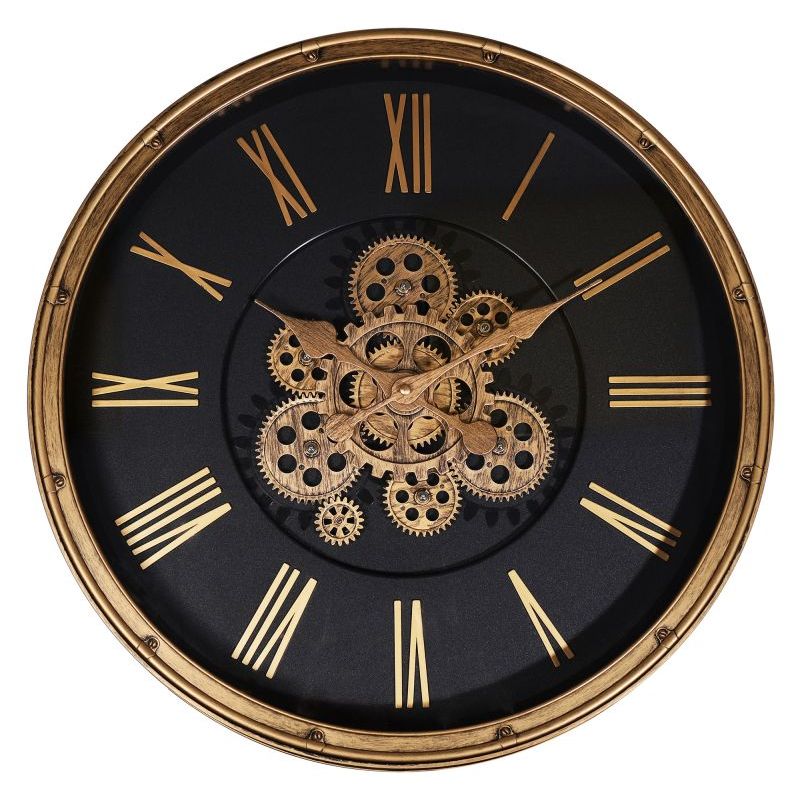 Skelett Wanduhr Industrial Vintage XL – große Design Wanduhr mit Zahnrad Optik in Roségold und Schwarz