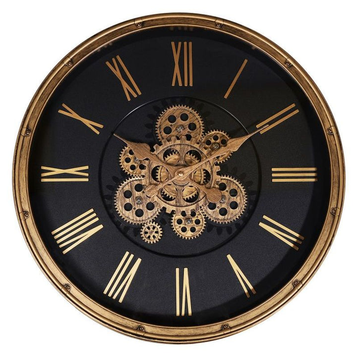 Skelett Wanduhr Industrial Vintage XL – große Design Wanduhr mit Zahnrad Optik in Roségold und Schwarz