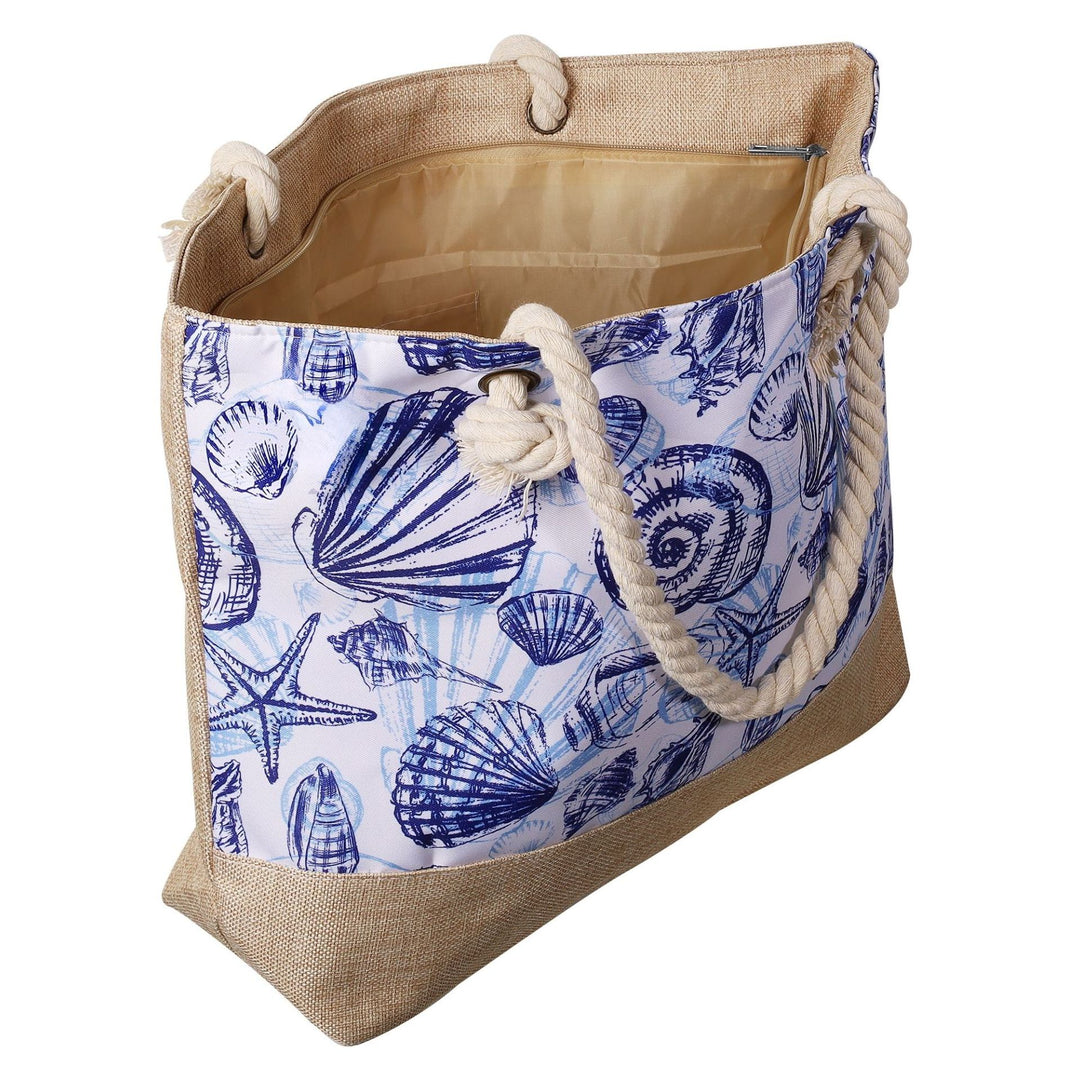 Strandtasche Ocean Shell – maritime Schultertasche mit Muschelmotiv in Blau Weiß