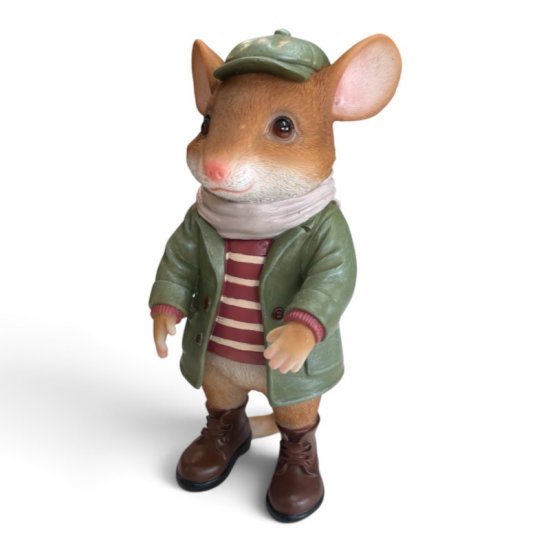 Maus mit Mantel – dekorative Tierfigur aus Kunstharz, 28,5 cm