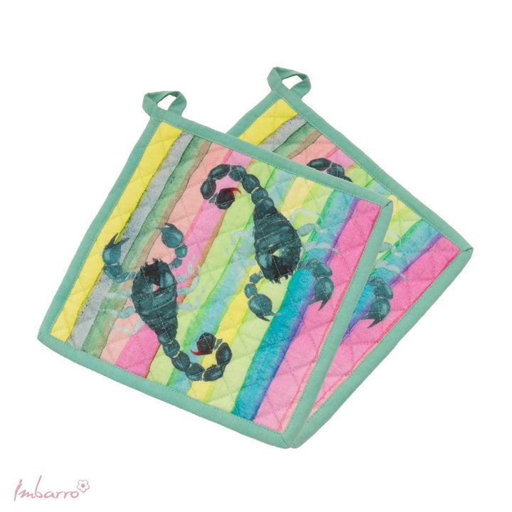 Topflappen Skorpion 2er Set – farbenfrohe Küchenhelfer aus Baumwolle mit maritimem Design