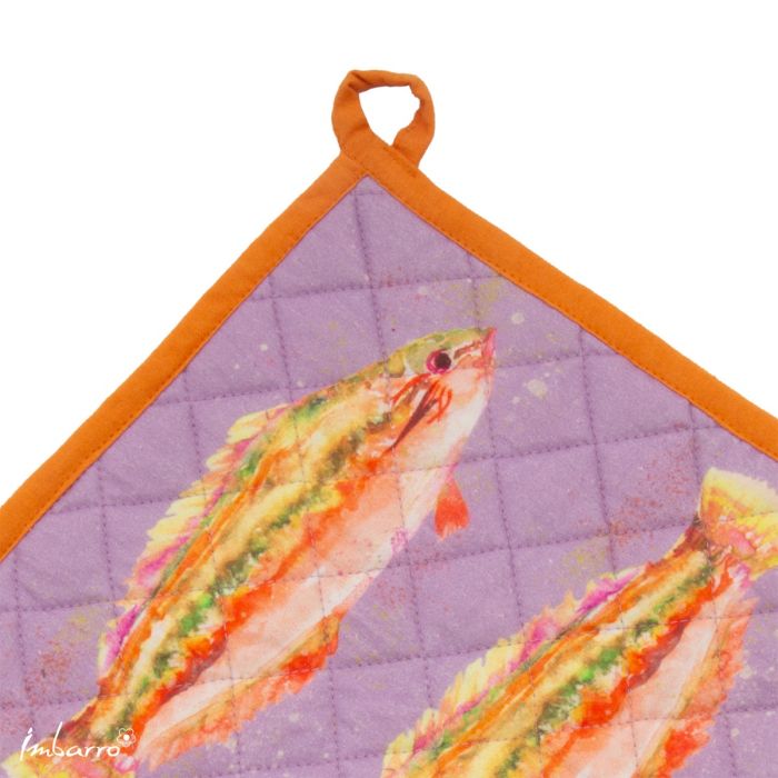 Topflappen Fisch Lila 2er Set – praktische Küchenhelfer aus Baumwolle mit maritimem Design