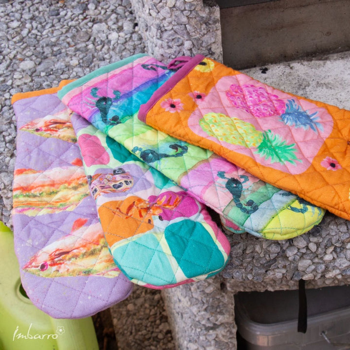 Ofenhandschuh Scorpion 2er Set – farbenfroher Hitzeschutz aus Baumwolle im maritimen Design