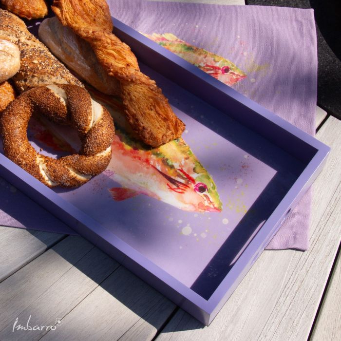 Tablett Fish – dekoratives Serviertablett aus Holz in Lila
