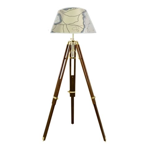 Stativ Lampe – maritime Stehleuchte aus Holz und Messing im klassischen Design