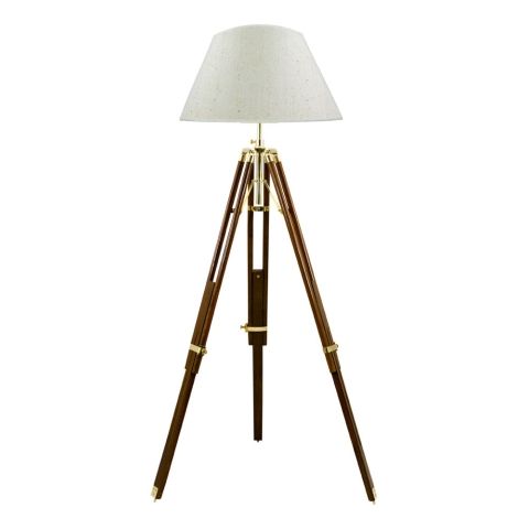 Stativ Lampe – maritime Stehleuchte aus Holz und Messing im klassischen Design