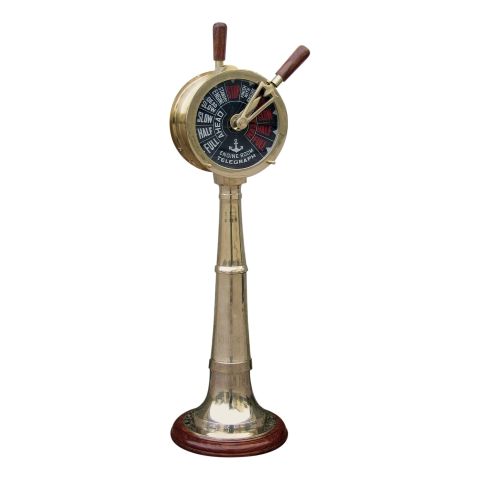 Maschinentelegraf aus Messing auf Holzsockel, Höhe 65 cm, Kopf Ø 17 cm