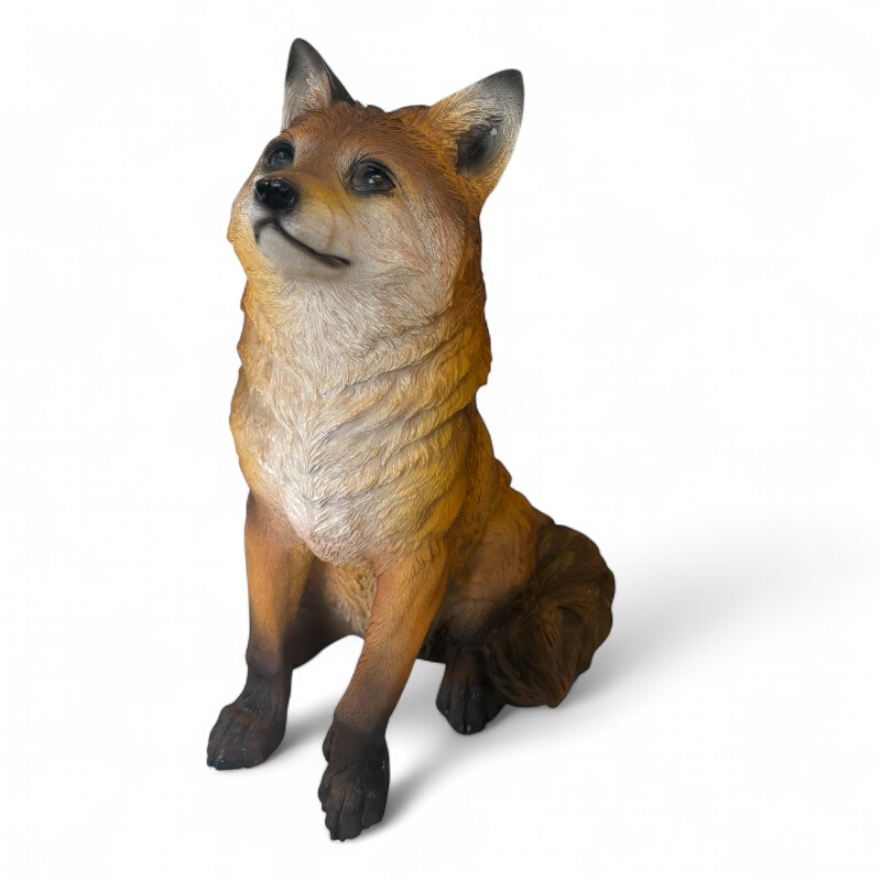 Fuchs Figur sitzend aus Kunstharz – naturgetreue Tierfigur für Garten und Wohnraum, 31 cm