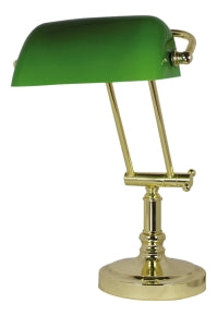 Bankers Lampe – klassische Tischleuchte aus Messing mit Glasschirm in 5 Farben