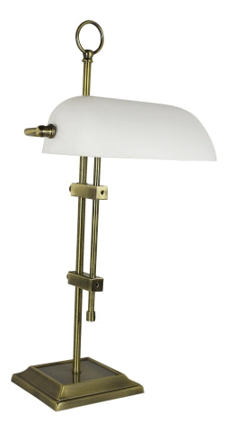 Bankers Lampe antik – elegante Tischleuchte aus Messing mit Glasschirm