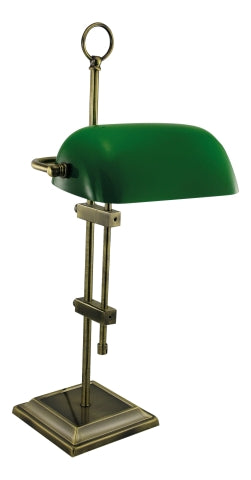 Bankers Lampe antik – elegante Tischleuchte aus Messing mit Glasschirm