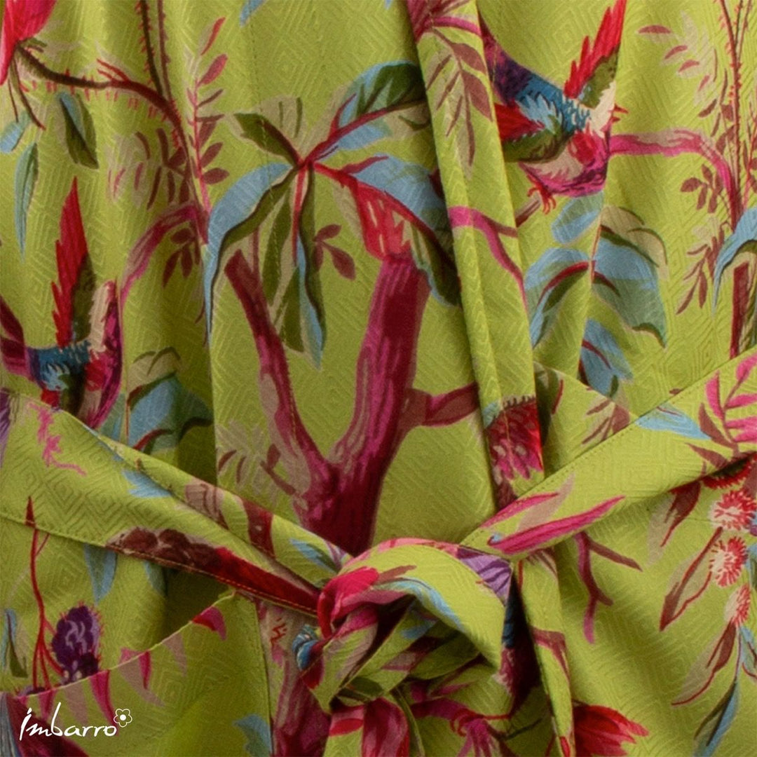 Kimono Grün – Tier Kimono mit Vögeln aus Viskose
