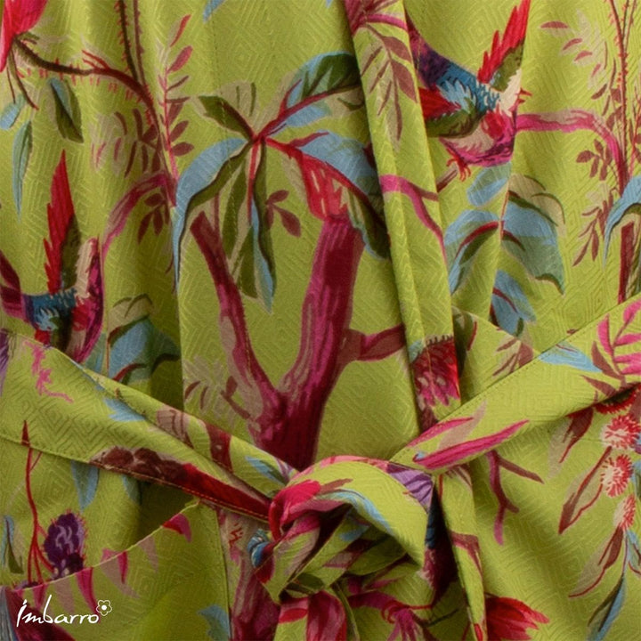 Kimono Grün – Tier Kimono mit Vögeln aus Viskose