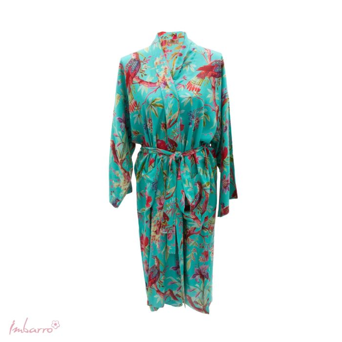 Kimono Blau – Tier Kimono mit Vögeln aus Baumwolle