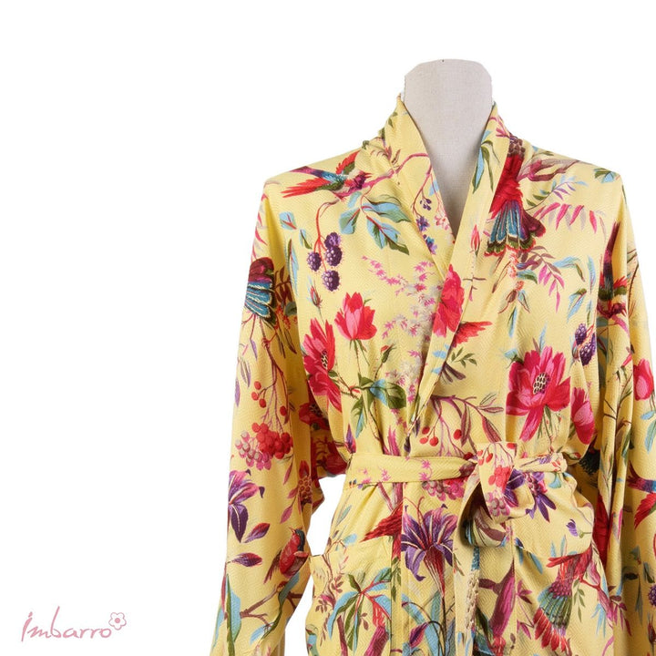 Kimono Gelb Multi – Tier Kimono mit farbenfrohen Vogelmotiven