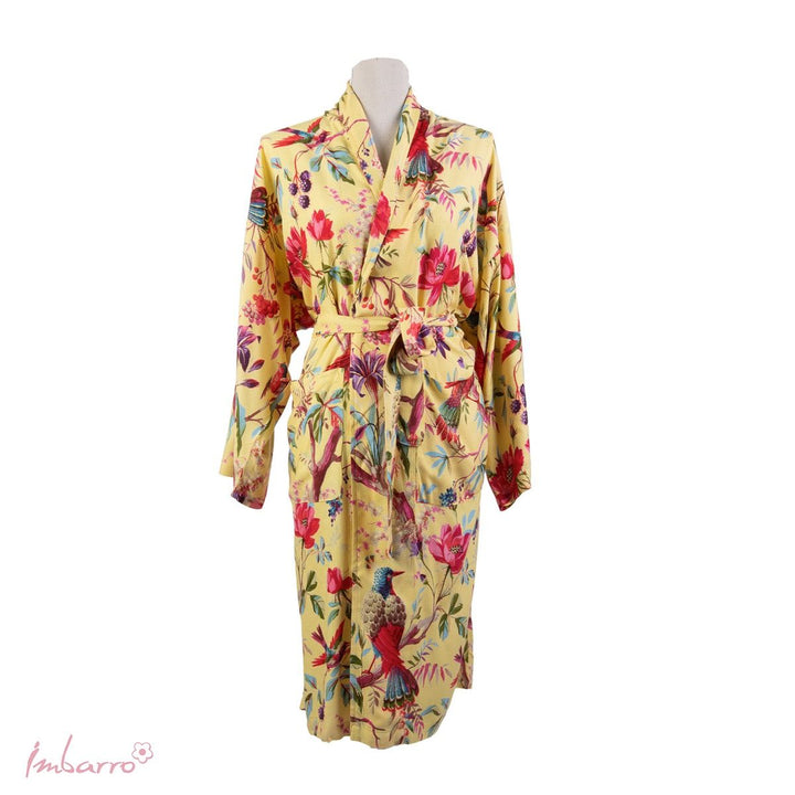 Kimono Gelb Multi – Tier Kimono mit farbenfrohen Vogelmotiven