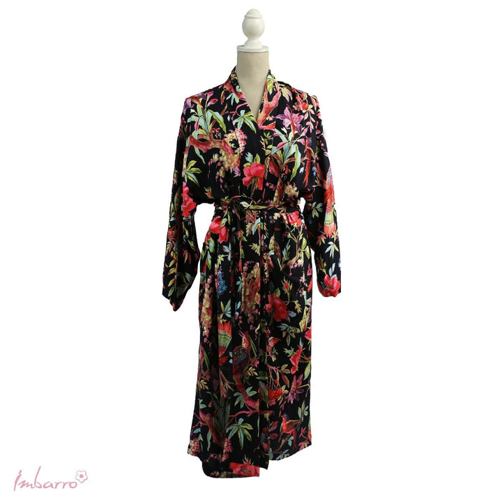 Tier Kimono Schwarz Multi – eleganter Kimono mit exotischen Vogelmotiven