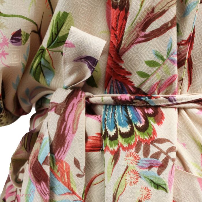 Tier Kimono Ecru Multi – eleganter Kimono mit farbenfrohen Vogelmotiven