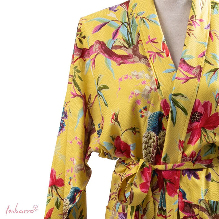 Kimono Grün Multi – Tier Kimono mit exotischen Vogelmotiven