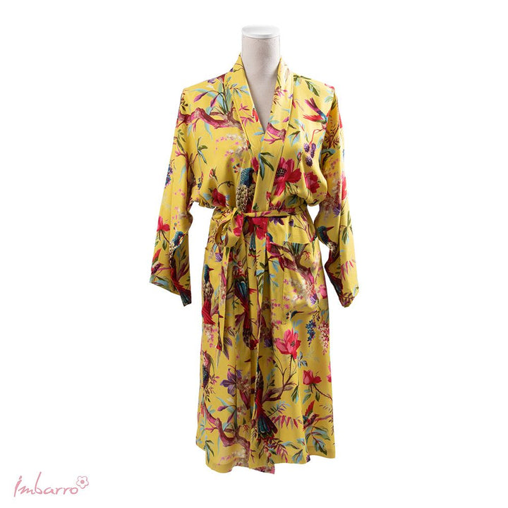 Kimono Grün Multi – Tier Kimono mit exotischen Vogelmotiven