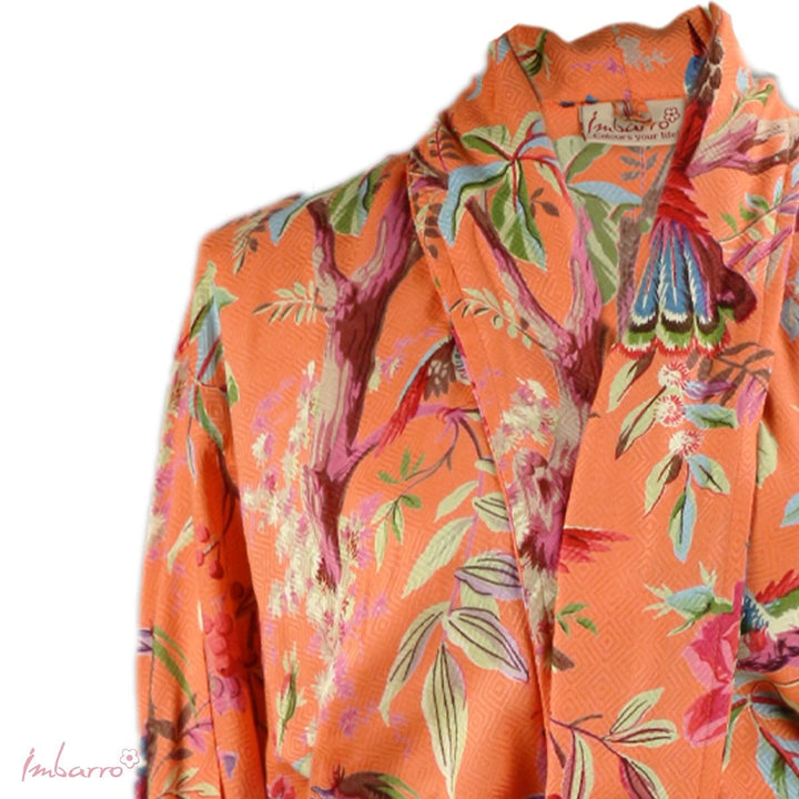 Kimono Orange Multi – Tier Kimono mit exotischen Vogelmotiven