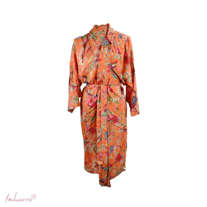 Kimono Orange Multi – Tier Kimono mit exotischen Vogelmotiven