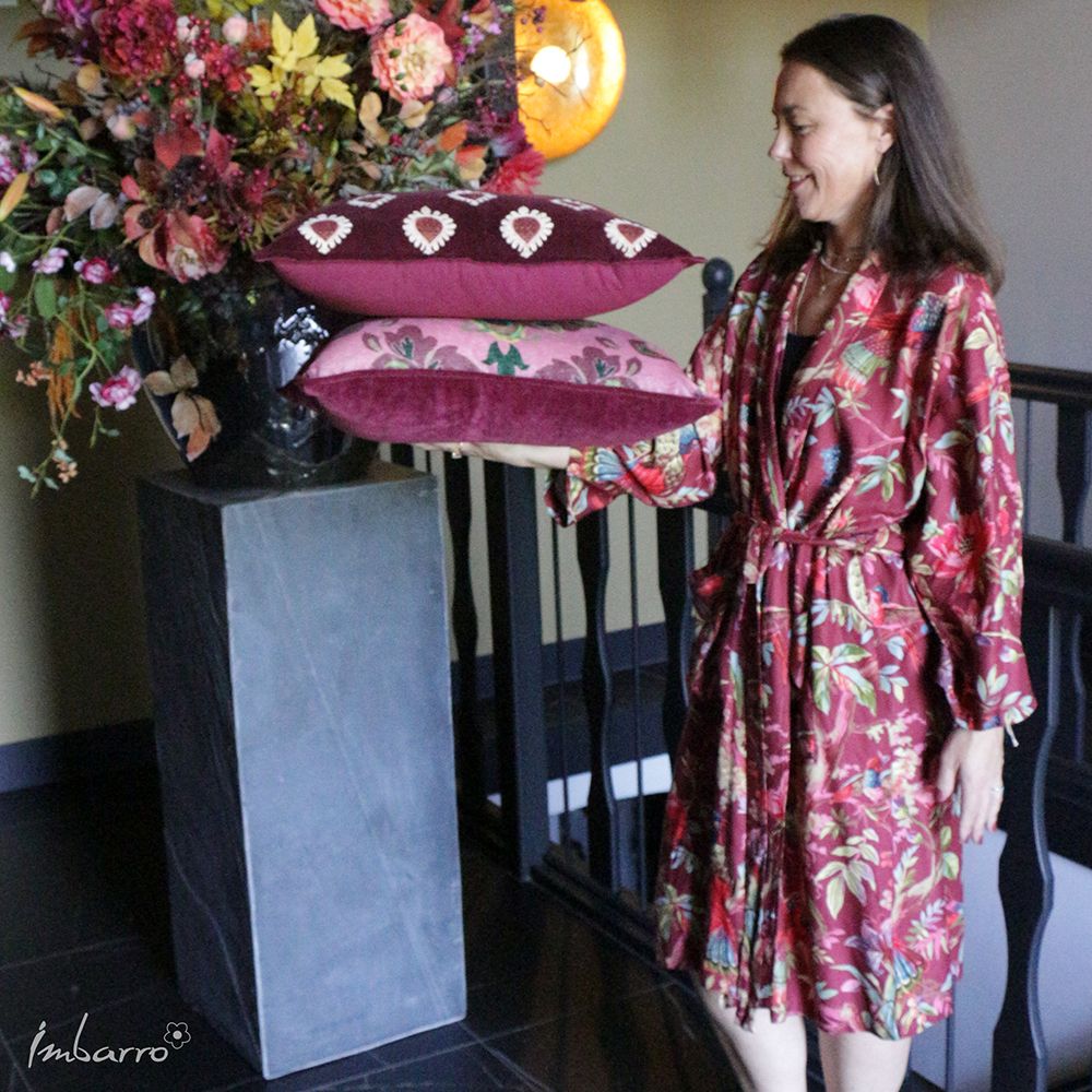 Kimono Lila Rot – Tier Kimono mit Vögeln im floralen Design