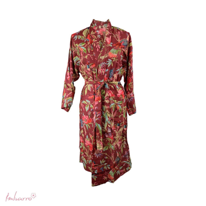 Kimono Lila Rot – Tier Kimono mit Vögeln im floralen Design