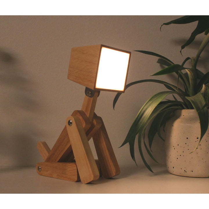 Tischleuchte Hund Charlie – moderne Holzlampe mit Akku, Touchfunktion und flexiblem Design