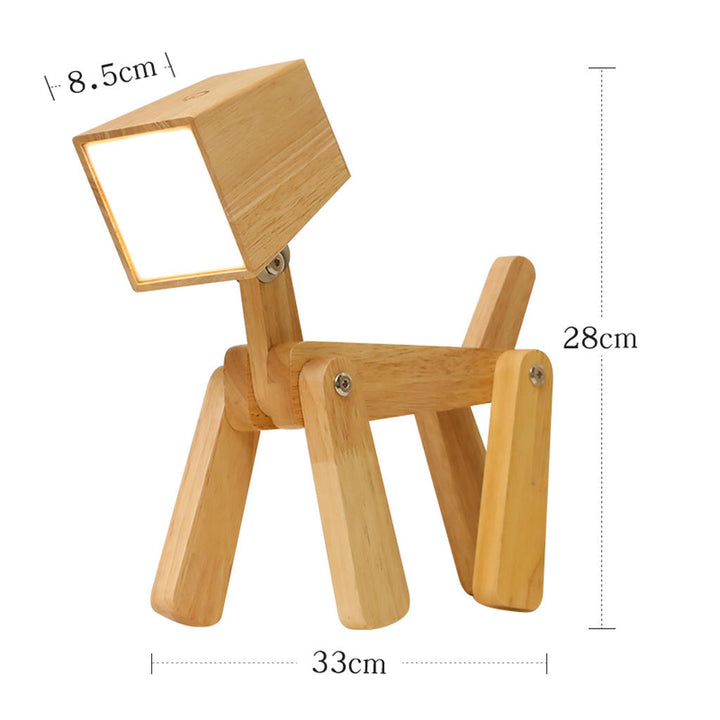 Tischleuchte Hund Charlie – moderne Holzlampe mit Akku, Touchfunktion und flexiblem Design