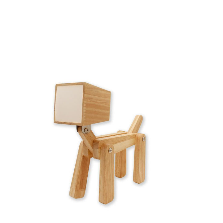 Tischleuchte Hund Charlie – moderne Holzlampe mit Akku, Touchfunktion und flexiblem Design