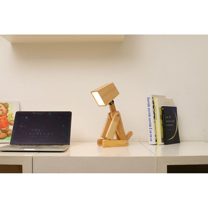 Tischleuchte Hund Charlie – moderne Holzlampe mit Akku, Touchfunktion und flexiblem Design