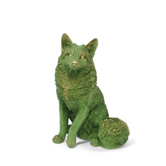 Fuchs Figur Grün aus Kunstharz – dekorative Tierfigur für Garten und Wohnraum, 48 cm