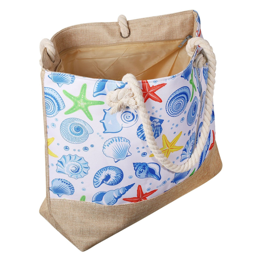 Strandtasche Ocean Life – maritime Schultertasche mit bunten Muschel und Seestern Motiven