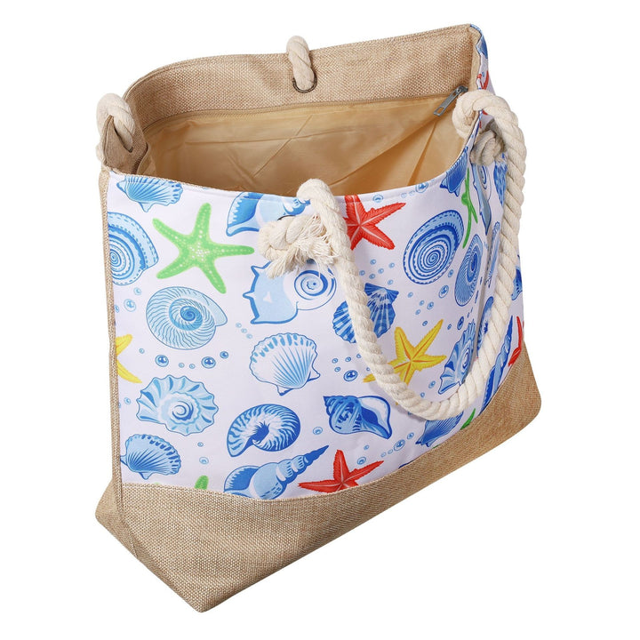 Strandtasche Ocean Life – maritime Schultertasche mit bunten Muschel und Seestern Motiven
