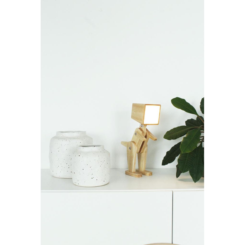 Tischleuchte Dino Spike – kreative Holzlampe mit Akku, Touchfunktion und flexiblem Design