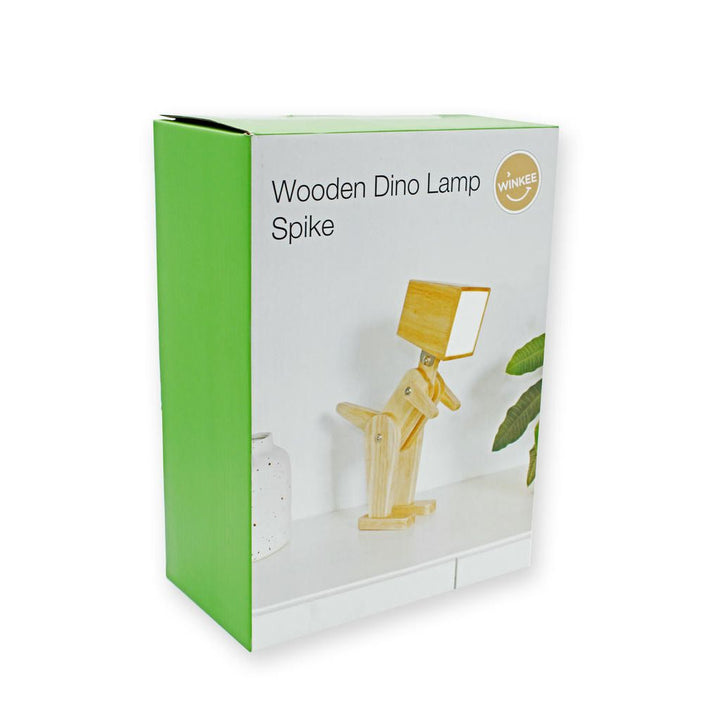 Tischleuchte Dino Spike – kreative Holzlampe mit Akku, Touchfunktion und flexiblem Design